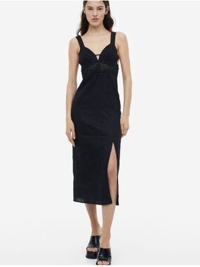 H&M | Premium Linen Eyelet Embroidered Midi Dress Sz M